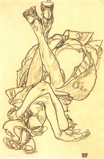 Girl Lying on Her Back with Crossed Arms and Legs by Egon Schiele